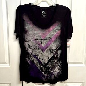JMS Black Silver Sparkling City Graphic Tee Shirt Size Plus 1X / 16W NWT
